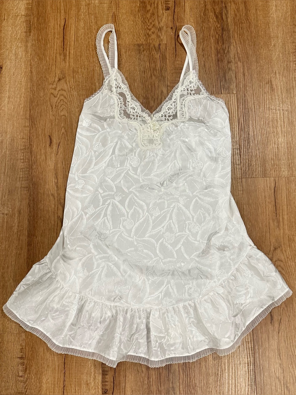 Vintage Cream Slip Dress Lily of France White Lace-Trim Chemise Slip